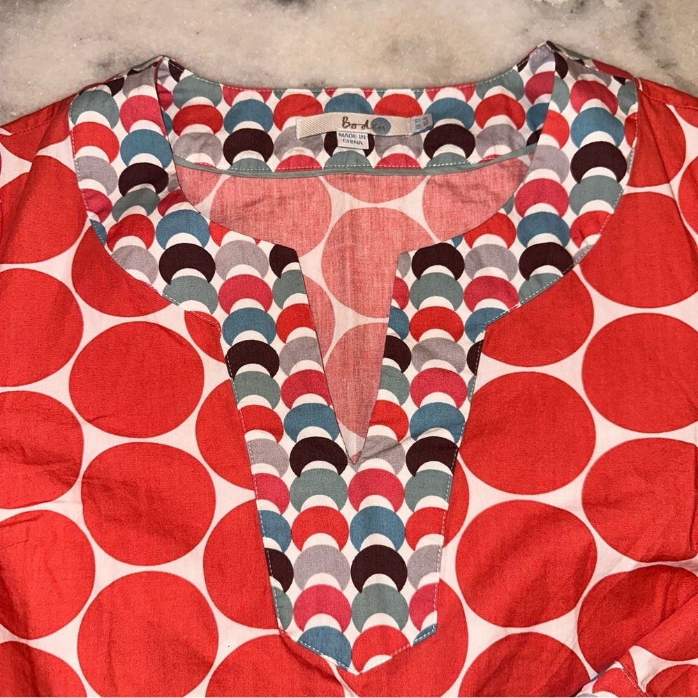 Boden‎ Size 6 Red Orange Mixed Pattern Polka Dot Women's Top Tunic - Picture 5 of 10